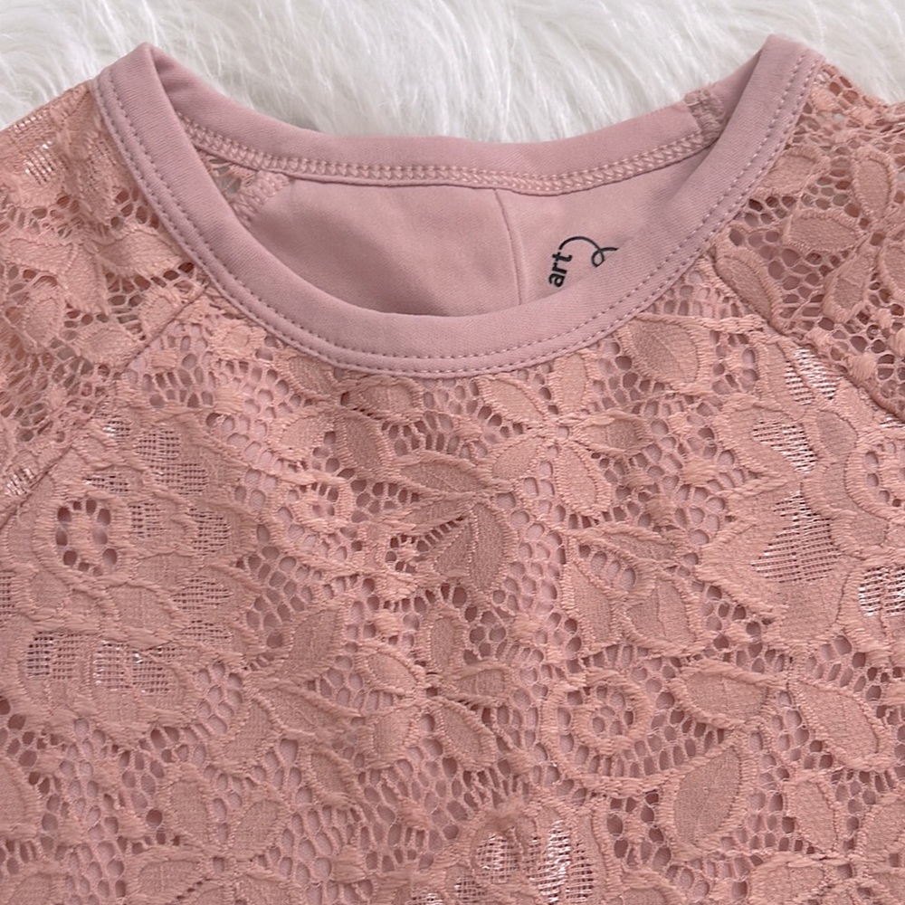 Girls L (10/12) Pink Lace Long Sleeved Dress